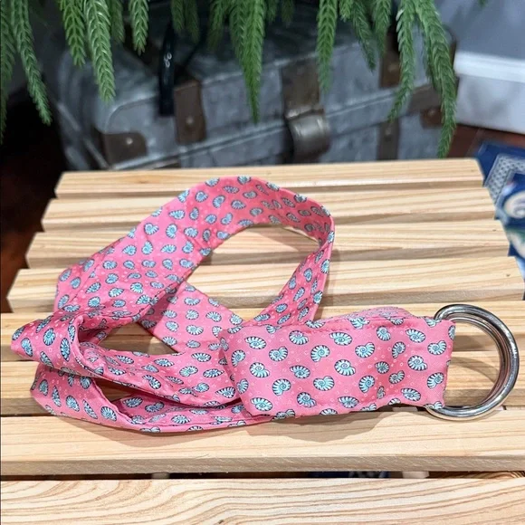J. Crew Preppy Silk Belt Pink Shell Print D-Ring Coastal Belt - Picture 2 of 2